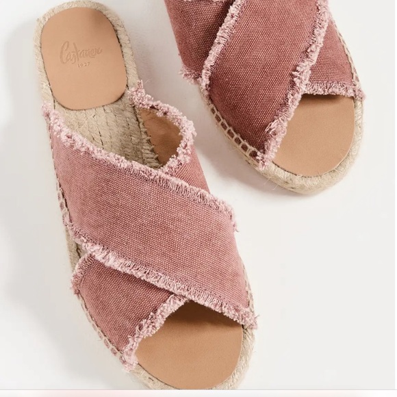 NIB Castaner Palmera Espadrille Canvas Slide Sandals Red Rosa Oscuro 36 6 - Picture 1 of 12